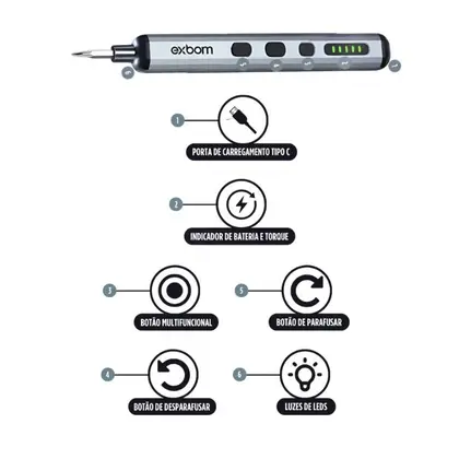 Mini Parafusadeira Sem Fio Recarregável Exbom PRO-CKE6800 68 Em 1 Bits 5