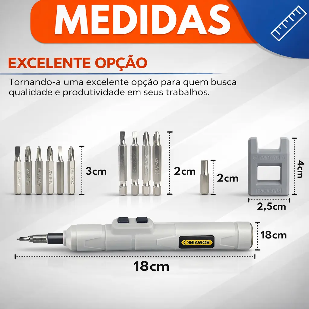 Chave De Fenda Elétrica Com 11 Pontas Bits Miniparafusadeira 5